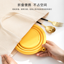 Office worker lunch box foldable travel portable silicone bowl microwave oven heated lunch student with lid round bowl