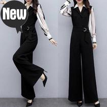  Spring and summer jumpsuit womens 2020 spring new Korean fashion casual e black jumpsuit high waist wide leg pants cover