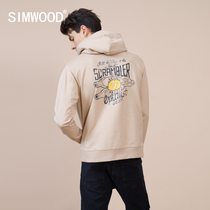  Simwood Jianmu mens clothing 2021 autumn new letter theme printing casual pullover hooded sweater mens trend