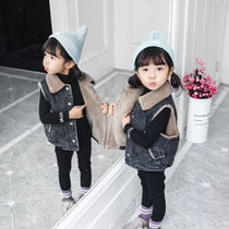 Male and female boy cowboy vest coat 2020 Spring and Autumn Korean version of foreign style Children Baby student shoulder wear horse clip