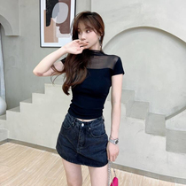 Kaka womens official flagship pure-appetite lace tops summer sister splicing short sleeve T-shirts