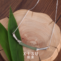 Green bamboo festival Gao Xixu designer sterling silver inlaid Hetian jade necklace niche temperament female chain holiday gift