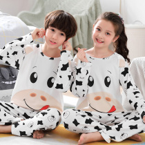 Spring and autumn big code children pure cotton cow sleeping clothes baby long sleeve sweet and cute brother-in-law suit boys home clothes