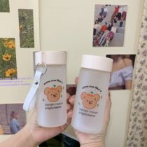 Original homemade cherry bear littlemoon frosted glass water bottle student portable water Cup