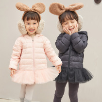 Baby down jacket slim skirt girl down jacket long section small children 90 velvet foreign children autumn coat