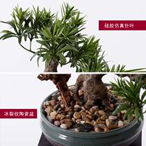 New decoration Arhat pine hall New Chinese small simulation bonsai ornaments Welcome pine green plant front desk living room