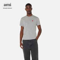 AMI unisex classic love cotton solid color casual minimalist embroidery slim fit short-sleeved T-shirt