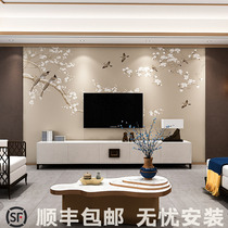 New Chinese wall covering TV background wall bedroom living room wallpaper film and television Wall jacket flower and bird atmosphere seamless decorative wall