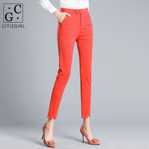 CG casual suit pants womens 2021 spring and autumn new orange nine-point straight professional work small feet long pants