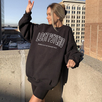 WEEKEEP Lazy Alphabet embroidery round collar Loose Clothing Women and America European and American Wind Slim 100 Hitch Long Sleeve Jacket