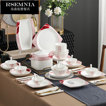 Rsemnia Jingdezhen Eurostyle Cutlery Suit Bowls Dish Home High-end Bone Porcelain Light Lavish Gift Bowls Chopsticks Bowls