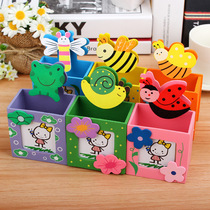 Cartoon Creativity Student Desk Surface Containing Multifunction Wooden Pen Holder Photo Frame Message Clip Stationery Gift Wholesale