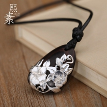 Xixu Ebony sterling silver pendant adjustable long sweater chain silver necklace female ethnic style retro style female pendant