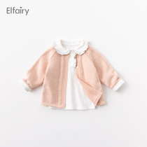 Elfairy baby sweater baby knit cardiovert pure cotton thread Girl jacket Childrens spring and autumn fitted with foreign air