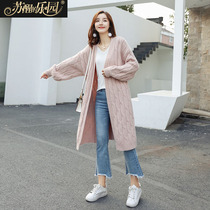 Sweater cardigan womens new Korean version casual pink sweet temperament lady long-sleeved knitted jacket medium-long section