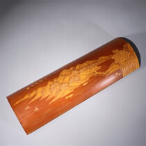  Old Tibetan green bamboo carved smooth sailing arm rest H-3876