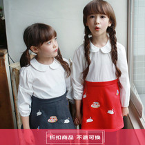 Hanyi pony ㊣Korea south gate imported childrens clothing spring and autumn embroidered color matching fake two-piece dress