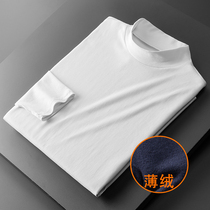 Fugui bird autumn and winter semi-high collar bottom-shirt male long sleeve T-shirt plus suede pure color in jacket pure cotton inner lap