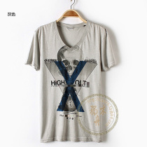 Canoe domestic counter 14 summer new men do old decadent personality print v collar cotton T-shirt recommended