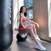 Yoga clothing women Summer gradient sports suit women Leisure running fitness clothes quick-drying gym short sleeve two-piece set