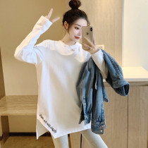 South Koreas autumn and winter new long sleeves T-shirt woman loose in pure cotton white undershirt with a hitch in the air blouse