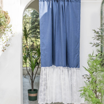American Lace Curtains Hide Blue Finished Products Small Curtains Short Window Fields Garden Wind Bedroom Toilet Door Curtain Yarn Curtain Splicing