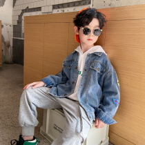 Boys jacket denim autumn 2021 new childrens clothing Childrens middle and large childrens personality Korean version of spring and autumn foreign style top tide