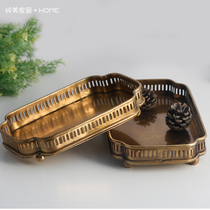 European-style old tray Brass high-grade creative cosmetics storage plate Entrance dining table fruit plate square decorative plate