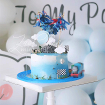 Cake decorated electric track small train scene retro iron gate silicone model racing car flag dessert table