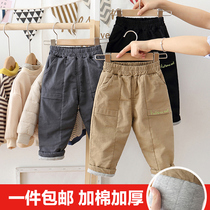 Western style childrens casual pants thickened elastic baby cotton pants trendy winter new childrens clothing boys pants pants Korean version