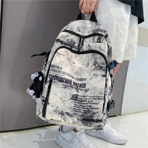 Newspaper canvas backpack female 2021 New College Style junior high school students schoolbag street trend backpack men