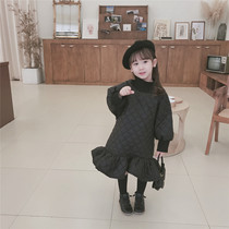 Temperament dress Korean girl winter new cotton dress Diamond lamp sleeve sleeve swallowtail dress dress dress 465