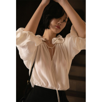 Rui Shixianmei Cicada Wing Shirt 100% Mulberry Silk Shirt Female Xia Yunduo Neck Cover Shirt Top Female Spring p