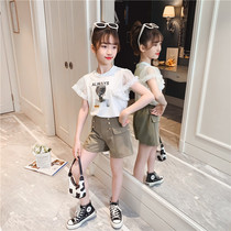 Girls summer Net red suit summer Foreign style 2021 New Korean fashion big childrens clothing childrens sports clothes tide