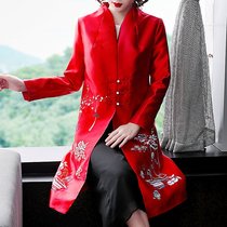 Chinese windbreaker womens long spring and Autumn 2021 new embroidery improved Tang dress Chinese style Hanfu cheongsam jacket