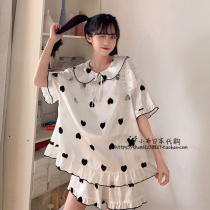 Japan Gelato Summer Love Shaped Doll Collar Loose Short Sleeve Head Tie Rope Pyjamas Woman Home Suit Suit