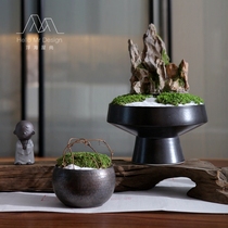 New Chinese emulated bonsai potted potted false mountain green planting micro-landscape ceramic pendulum piece living room Hyun-off-like plate room adornment