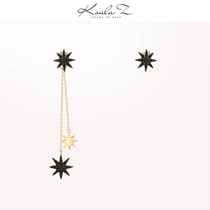 Cold line Asymmetrical design Black Astral zircon tassel stud earrings Painless no ear pierced ear clip everyday