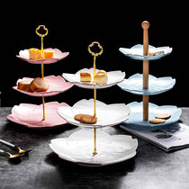 Ceramic plate living room multi-layer snack plate dried fruit candy three layer fruit plate blue cake refreshment household two layer plate