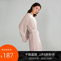 LILY winter new womens temperament lantern sleeve bright silk belt sweater dress 119430B7322