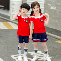 Primary school uniforms customized childrens red class uniforms English sports short-sleeved costumes kindergarten uniforms