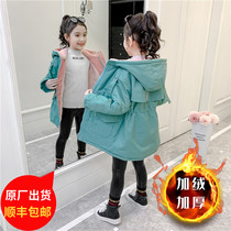 Girls pike coat autumn and winter 2021 new foreign style children plus velvet thick coat cotton-padded warm windbreaker