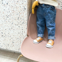 Beauty girl baby loose version of jeans radish pants 2019 autumn new girls waist details