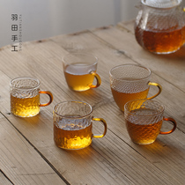 Haneda Japanese Hammered glass Teacup Small cup with handle Transparent household Kung Fu Tea tea cup Single cup Master cup