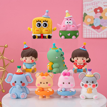 Childrens Birthday Cake Decoration Mouse Elephant Dinosaur Cartoon Ornament Soft Rubber Party Hat Boy Girl Plug-in
