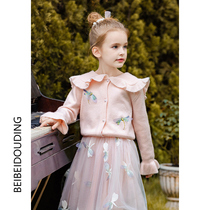 Girl coat spring and autumn 2021 new childrens foreign gas suit Korean version of female baby Foreign cardigan two-piece tide