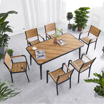 Outdoor tables and chairs plastic wood leisure courtyard balcony open-air anticorrosive wood garden simple exterior pendulum three-piece combination Outdoor