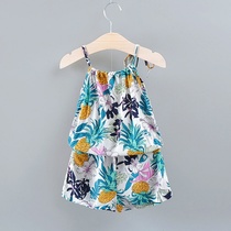 Summer girl suit 0-1-2-3-4-5-year-old baby girl suspender shorts floral two-piece baby clothes