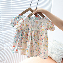 Cotton short sleeve floral skirt Korean baby dress 2021 summer new male and female baby princess dress