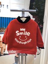 Childrens handsome velvet Korean childrens clothing 20 winter new male and female childrens baby red middle and high collar plus velvet sweater